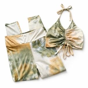 Capella Tie Dye Ruched Crop Top & Leggings Set Women’s Medium NWOT